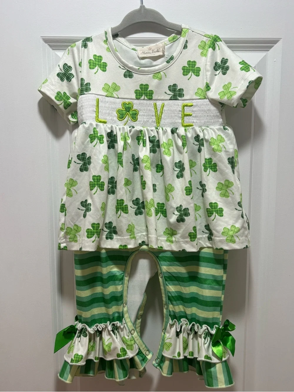 Kids Green Shamrock 'LOVE' Matching Two-Piece Set